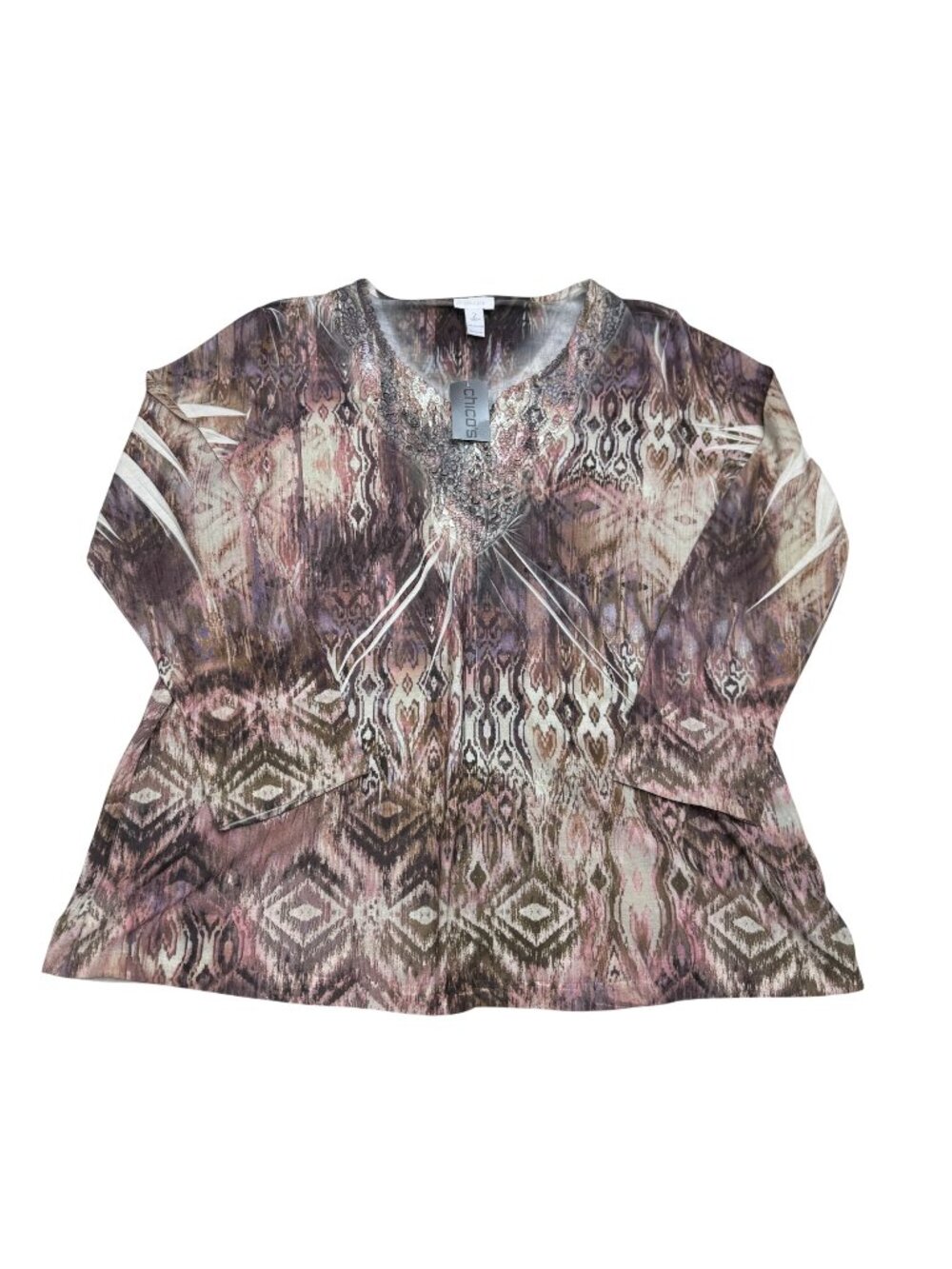 NWT Chico's Lace Gabriella Top Women's Purple 3/4 Sleeves Made In USA, Size 2